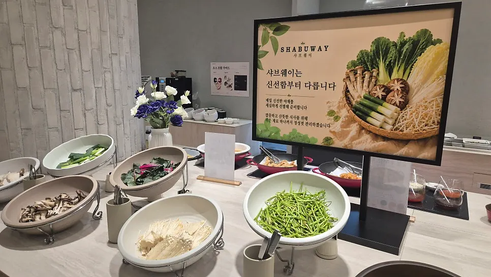 Salad bar enjoyed with shabu-shabu
