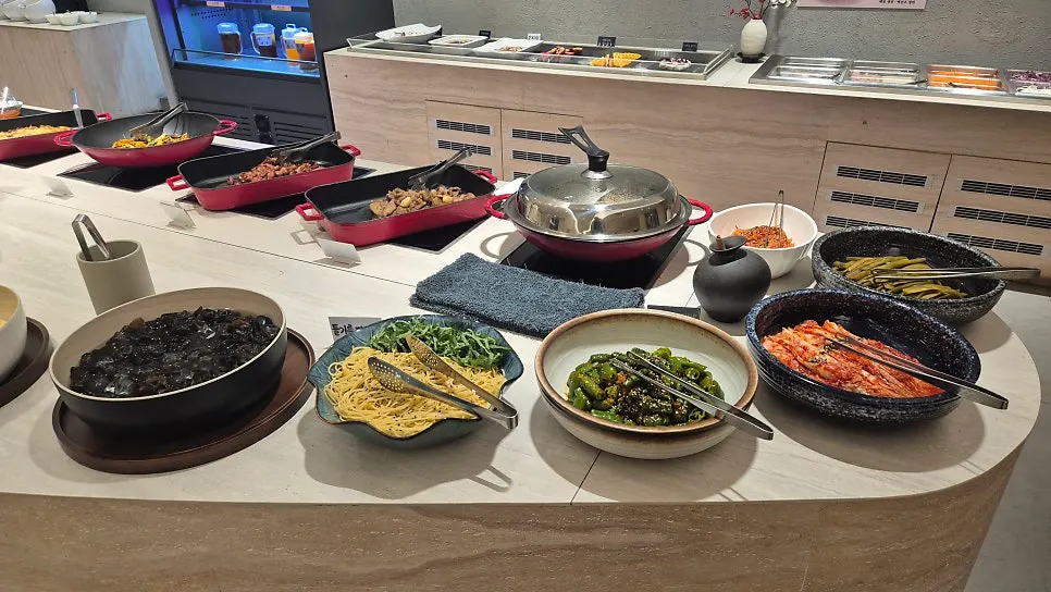 All-you-can-eat salad bar with foods prepared