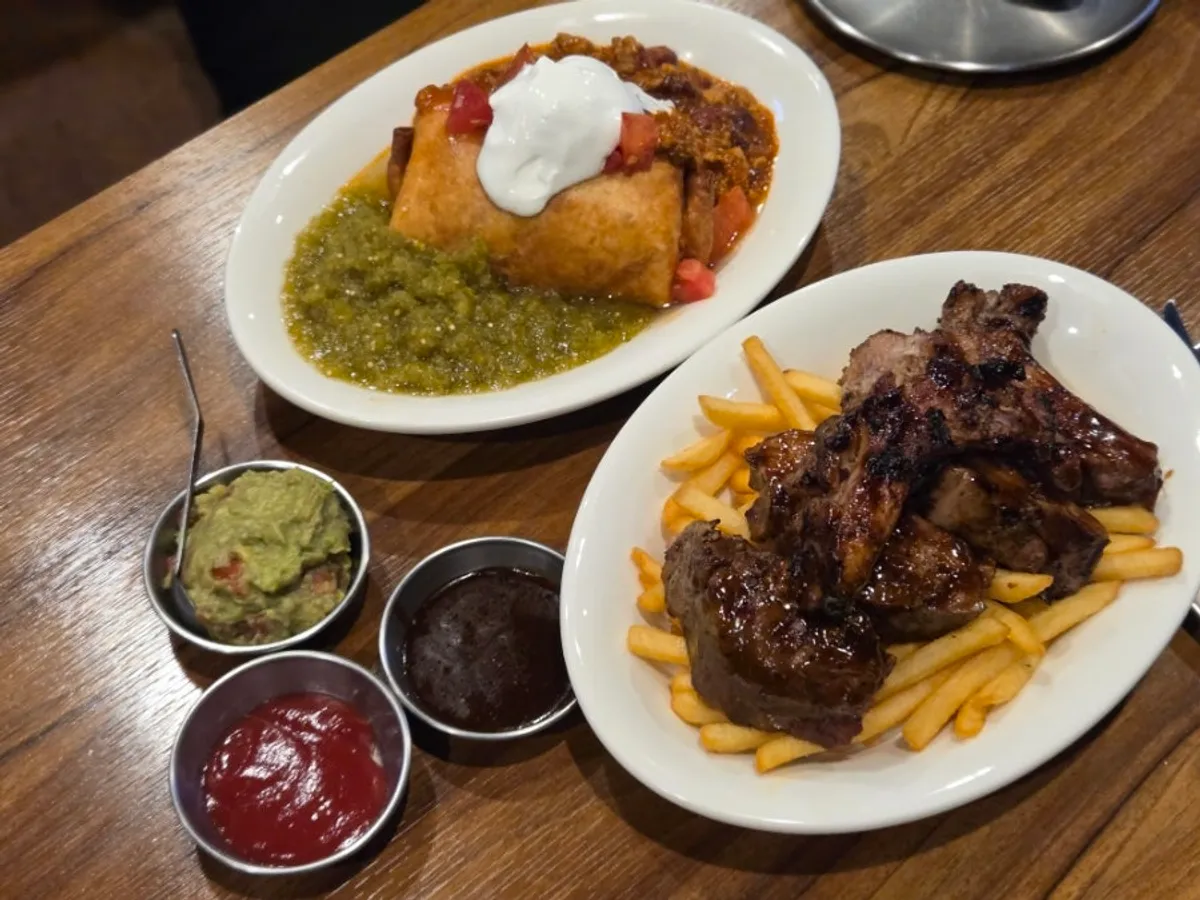 Chimichanga and ribs main dishes