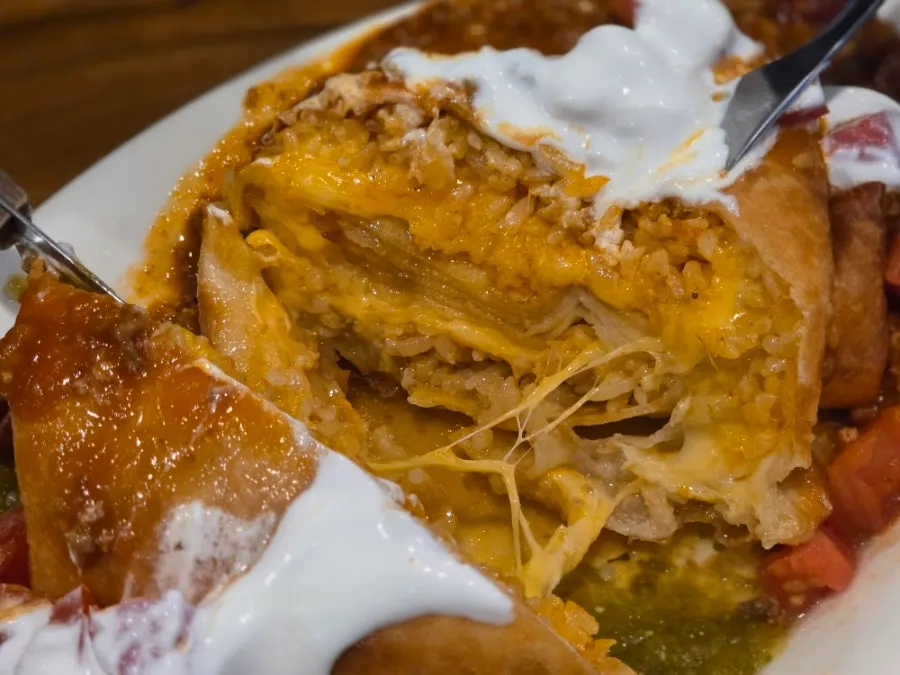 Chimichanga filled with cheese and fried rice