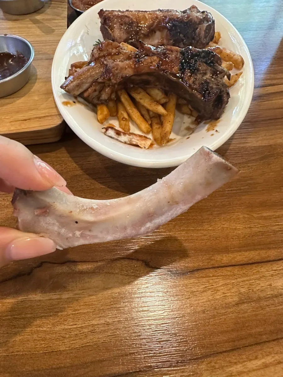 Close-up of sauced BBQ ribs