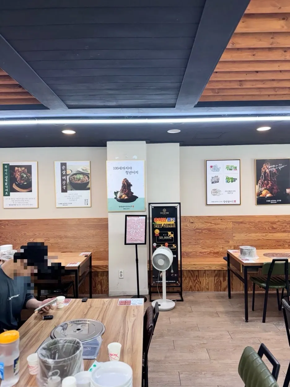 Dining hall with widely spaced tables