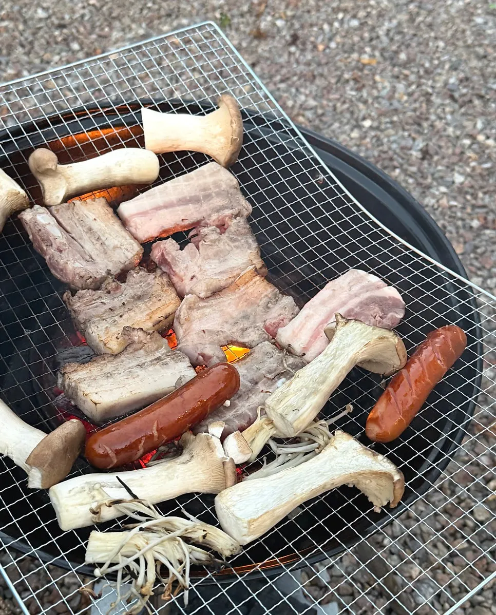 Finished barbecue spread at the caravan