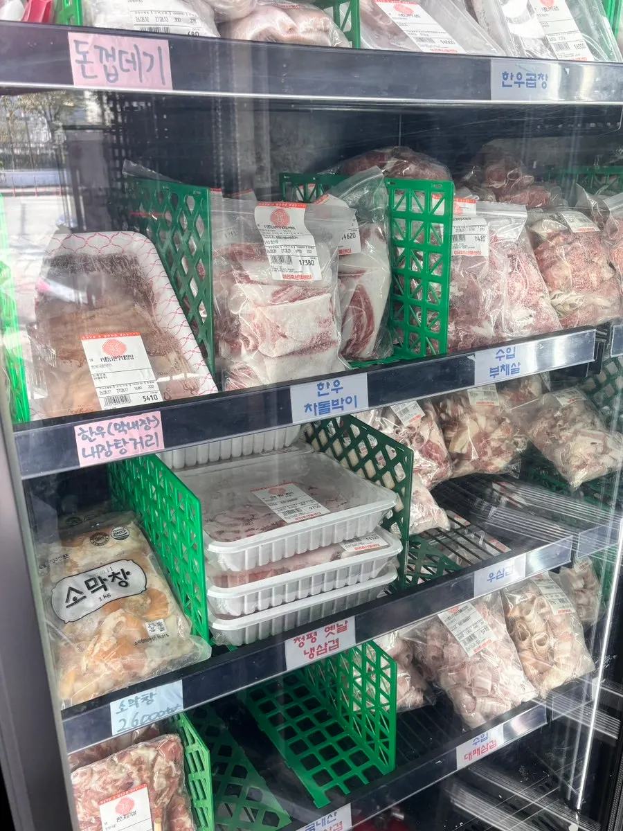 Wagyu ribeye and camping-grade meats on display