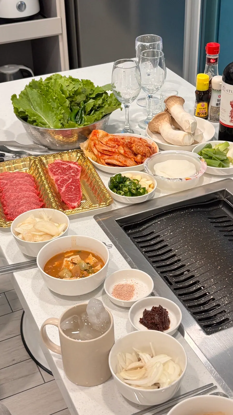 A table spread with meat purchased from Ari Chuksan