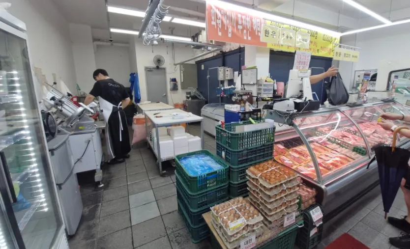 Daily sales signage and the meat display case
