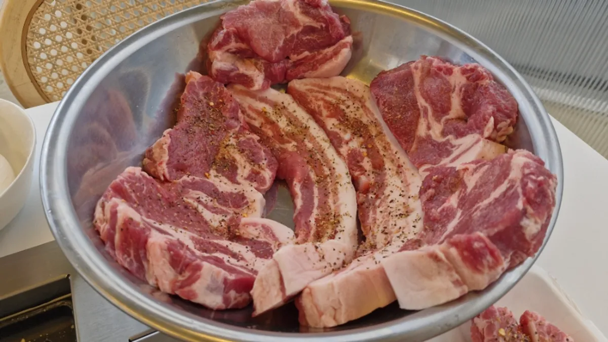 Seasoned pork belly and pork neck at the pension