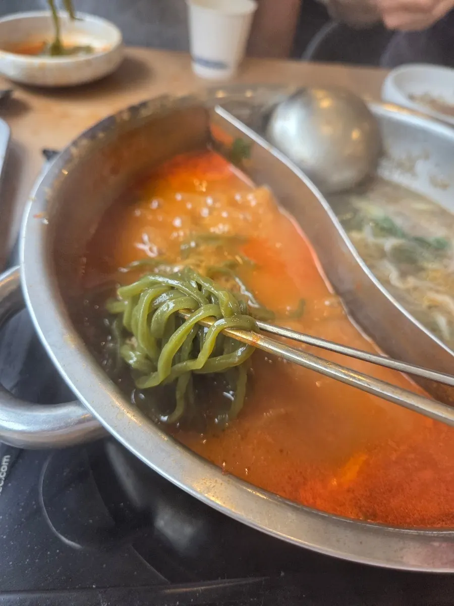 Kalguksu noodles at Cheongnok Minari Restaurant, not made of plain flour