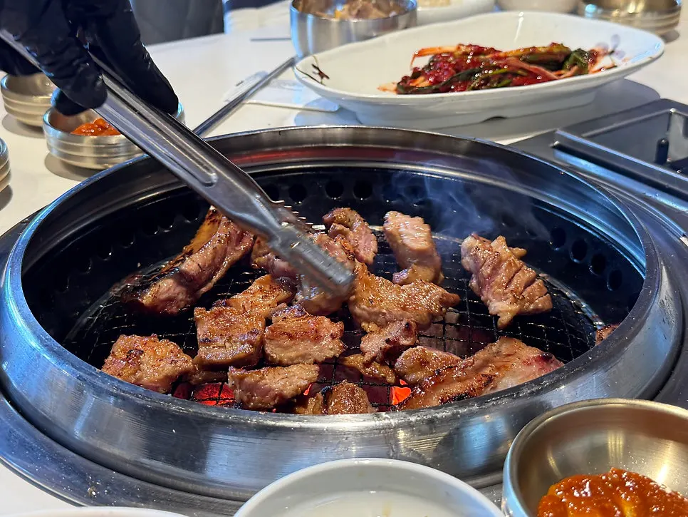 Close-up of nicely grilled pork ribs