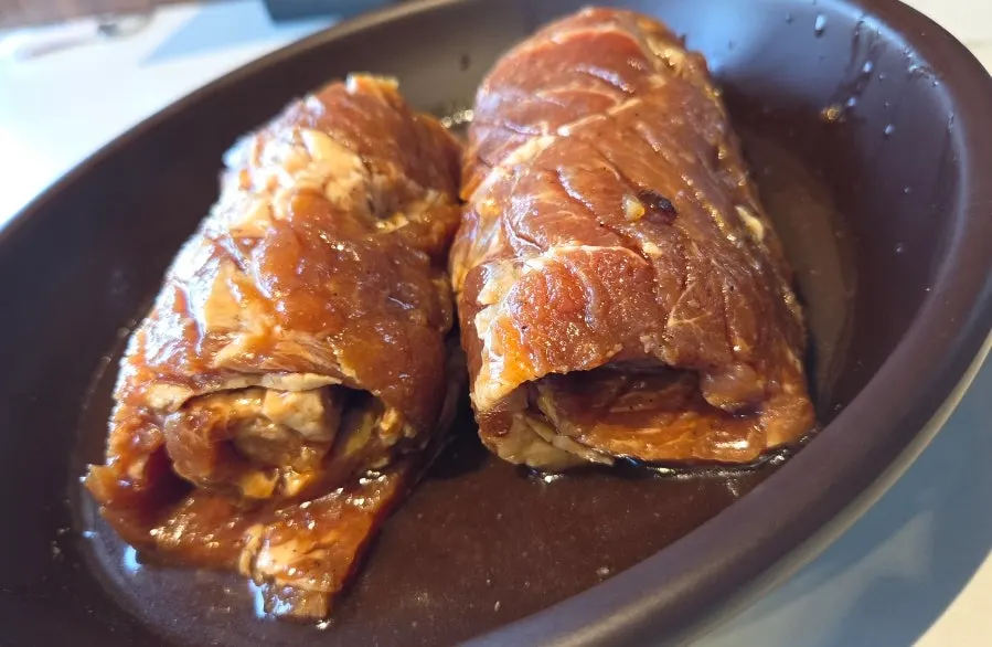 Marinated pork ribs on the charcoal grill