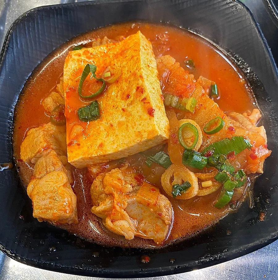 Meat-packed kimchi stew portioned into a plate