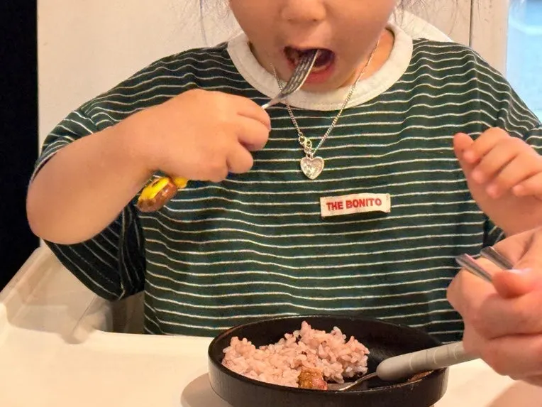 김에 싼 고기와 아이 밥그릇