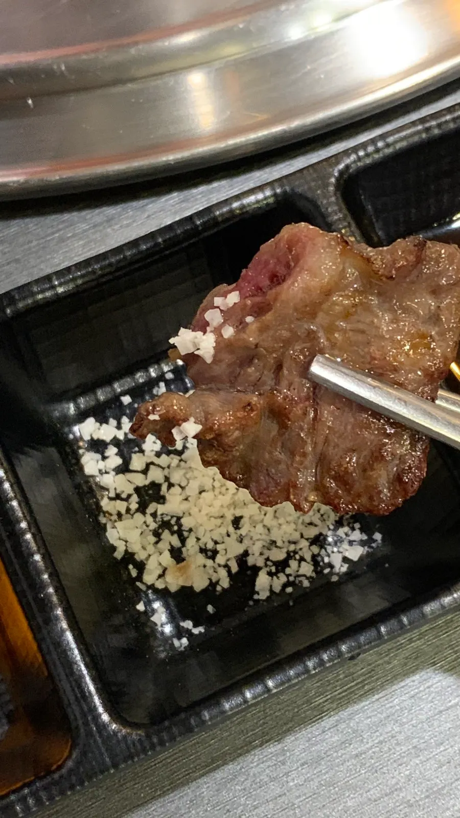 Beef skirt cooked only on the surface on the grill