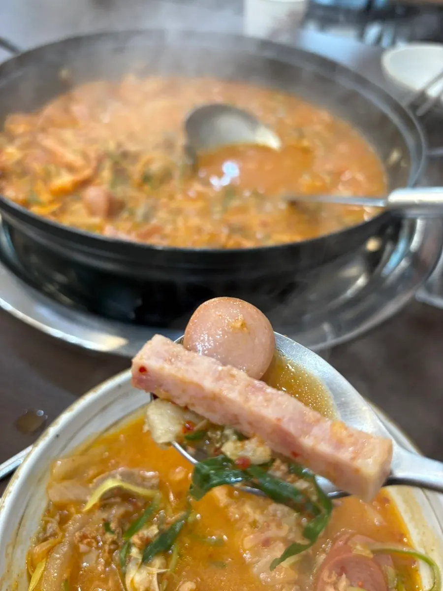 Budae-jjigae served with rice