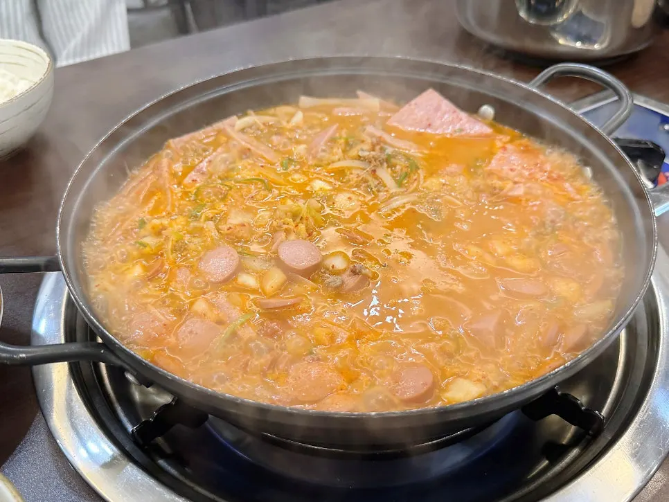 Budae-jjigae finished off with added ramyeon noodles