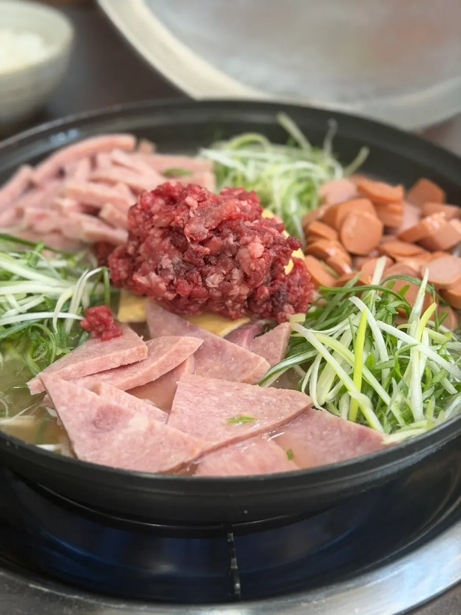 A pot of rich-broth budae-jjigae