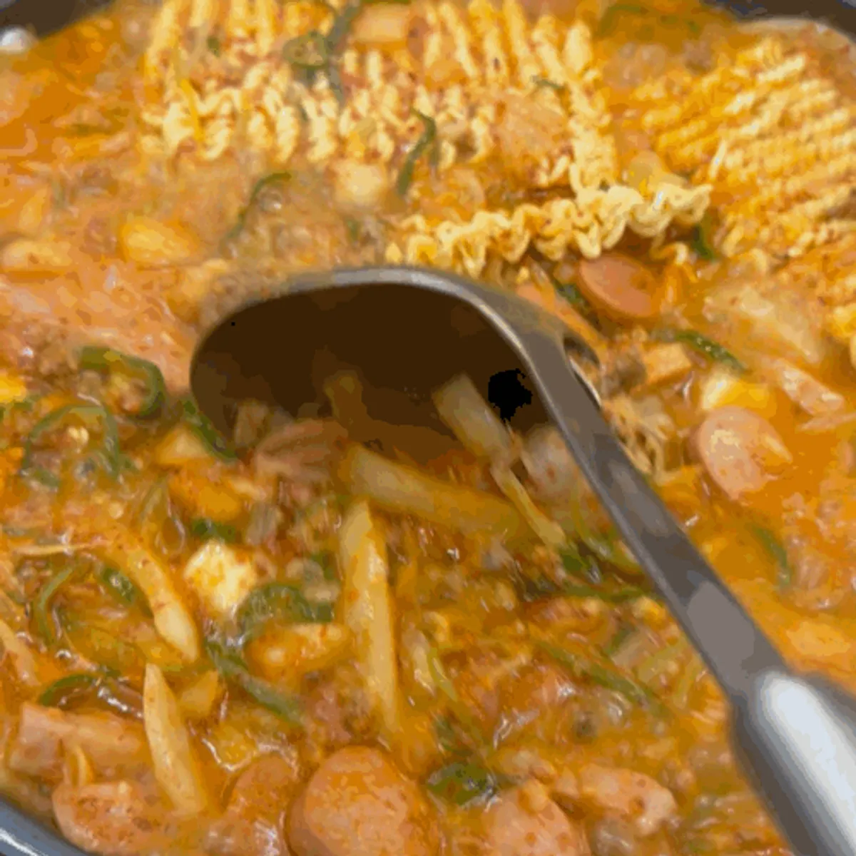 Cheongwon budae-jjigae broth simmering