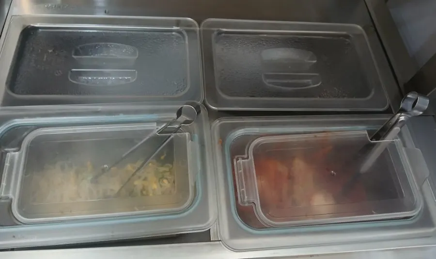 A table of basic banchan at Cheongwon Restaurant