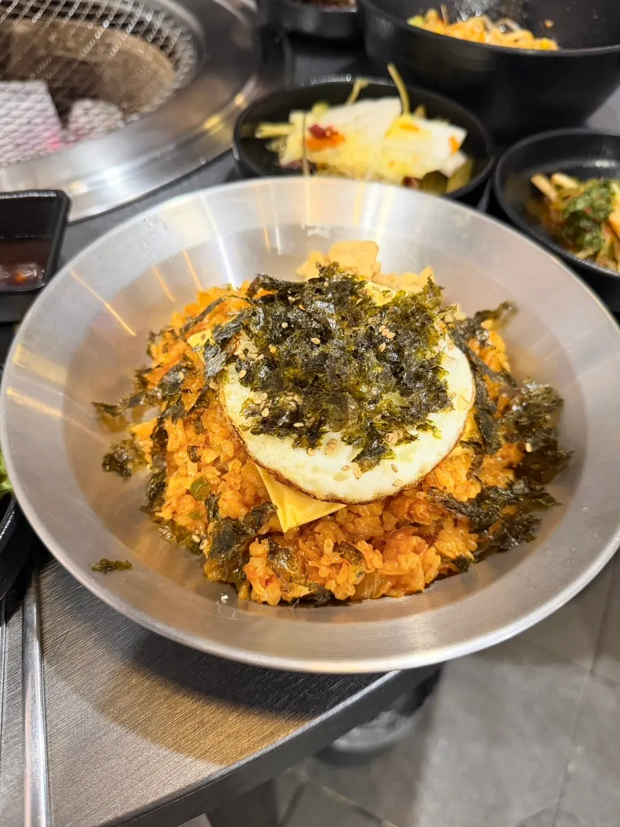 Cheese kimchi fried rice as the finishing dish