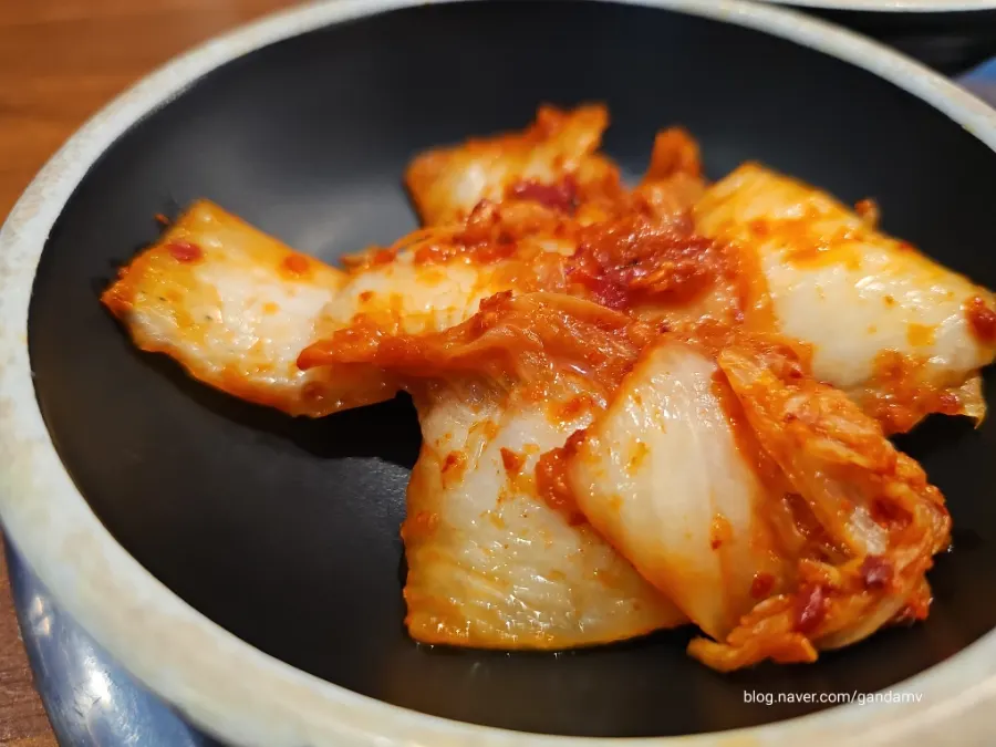 Cabbage kimchi served as a basic side dish
