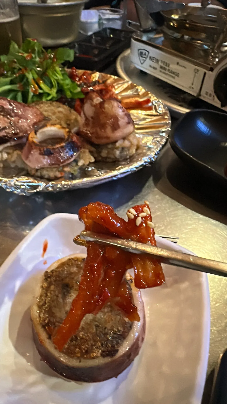 Cross-section of squid sundae packed with filling