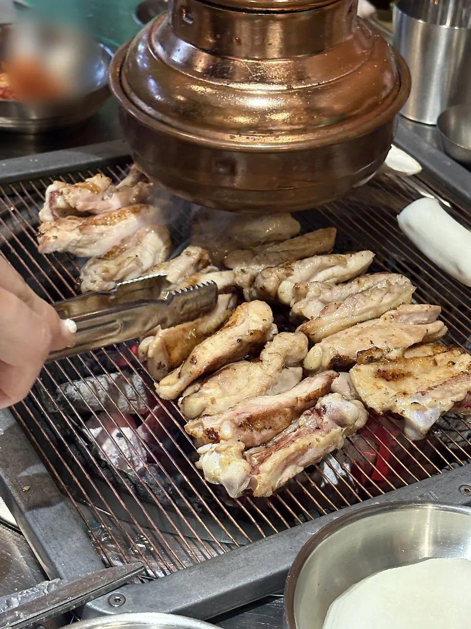 Close-up of neatly cut garlic salt chicken galbi