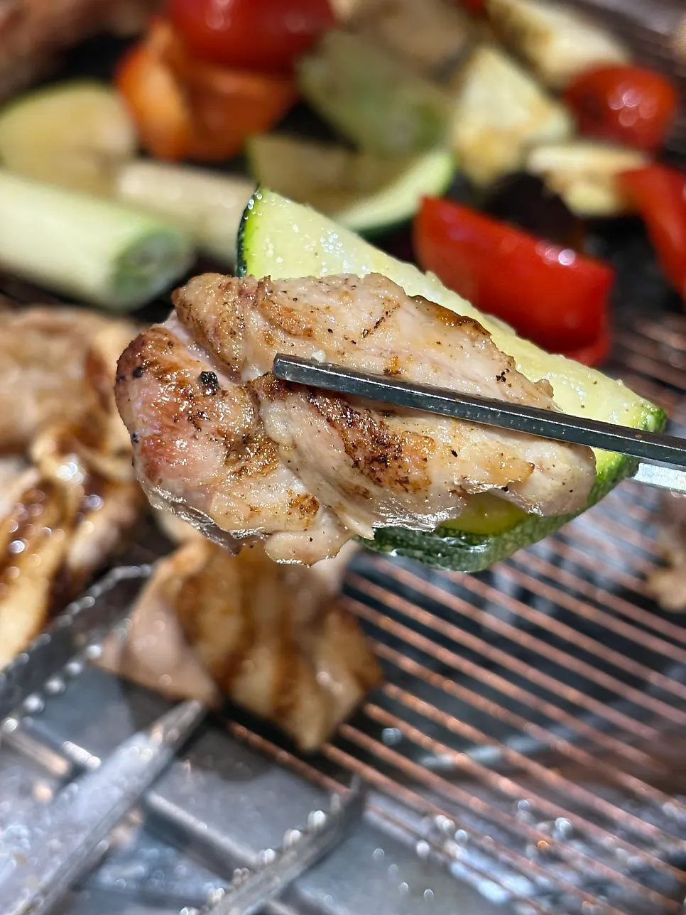 Chicken galbi on pickled radish with wasabi