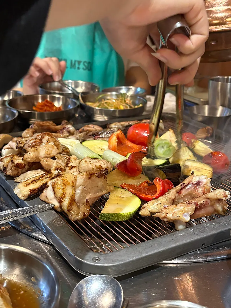 Chicken galbi prepared with pickled radish wrap combo