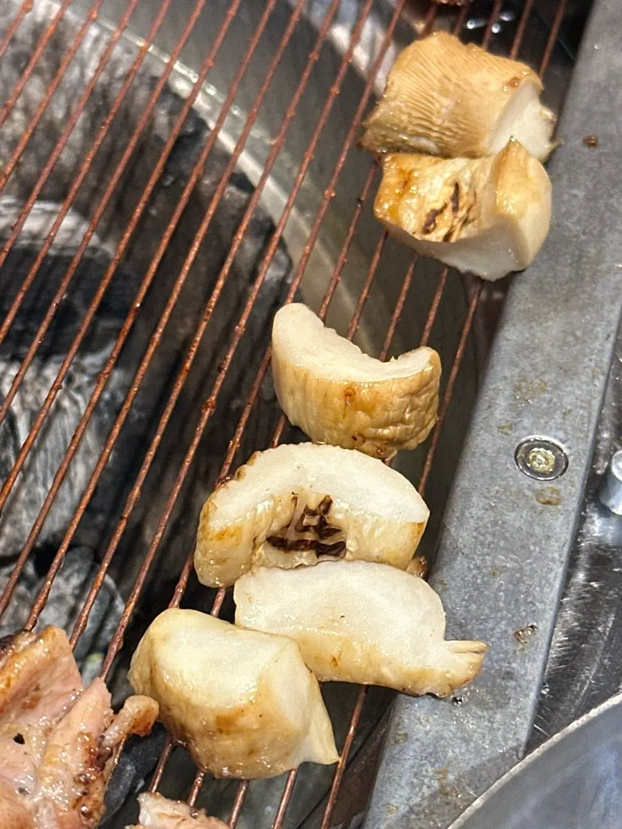 Mushrooms on a vegetable skewer