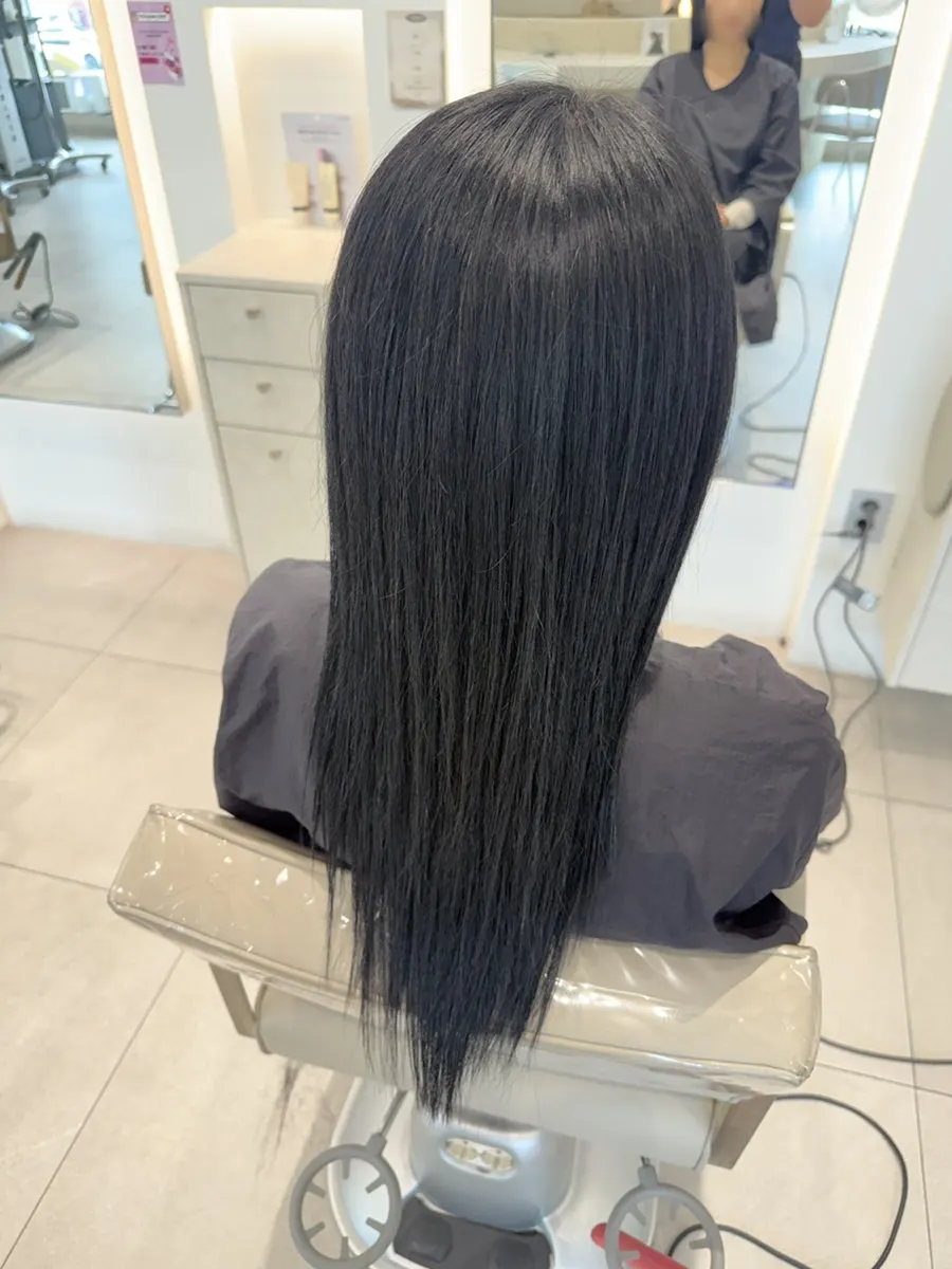 Black color, hime cut, and bangs style