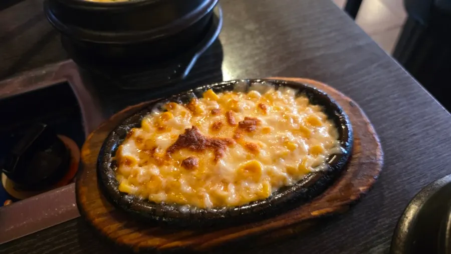 Complimentary steamed egg and corn cheese