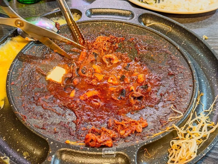 Leftover octopus sauce saved before making fried rice
