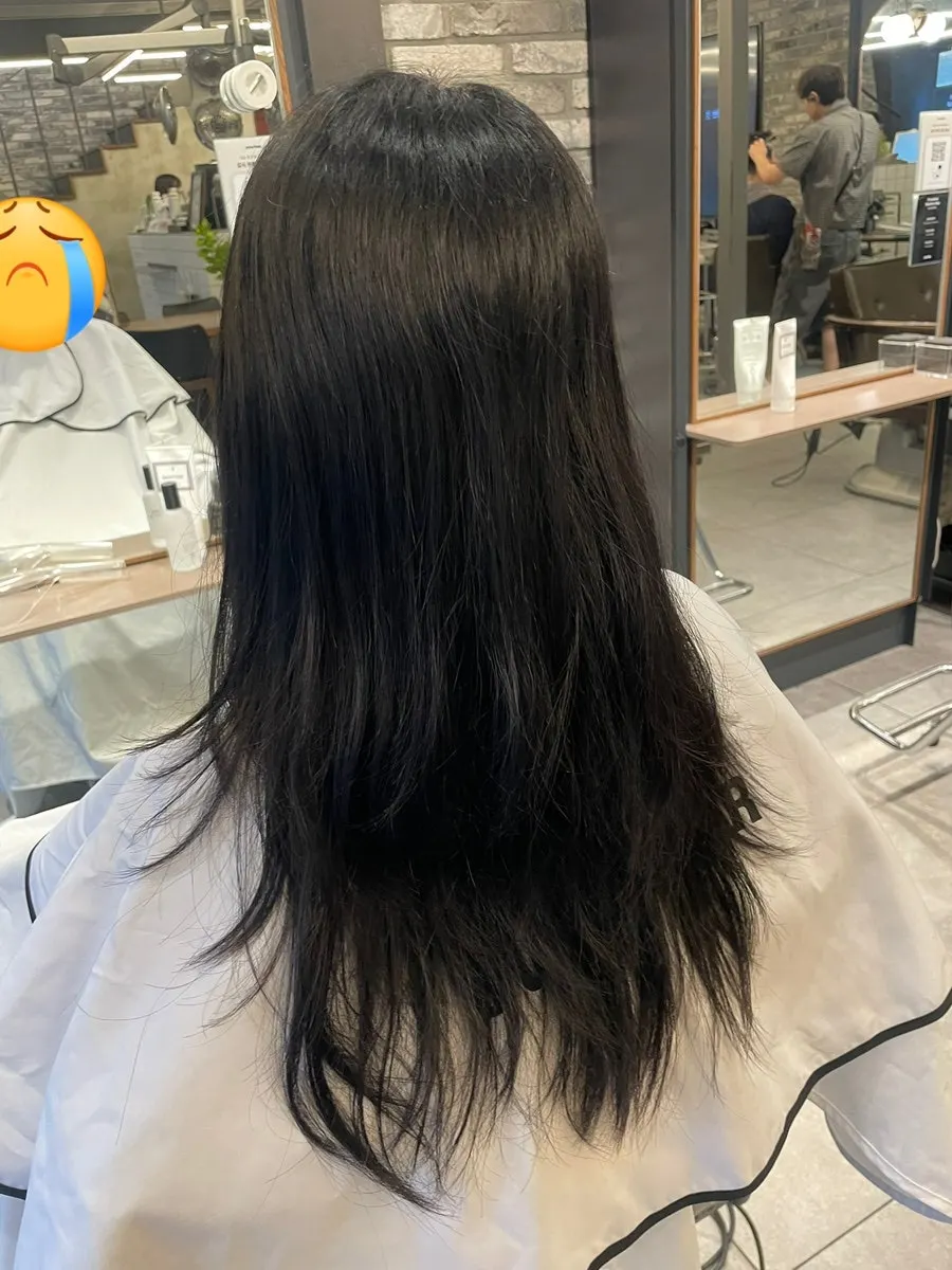 Long, unstyled hair before the perm