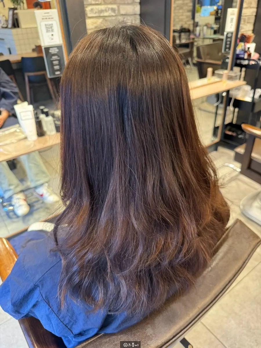Half-curly hair before straightening, frizz knocked down with a blow dryer