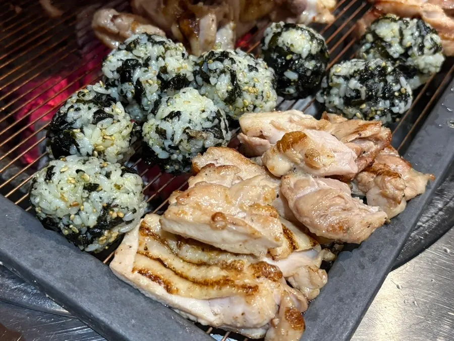 Rice balls placed on the grill