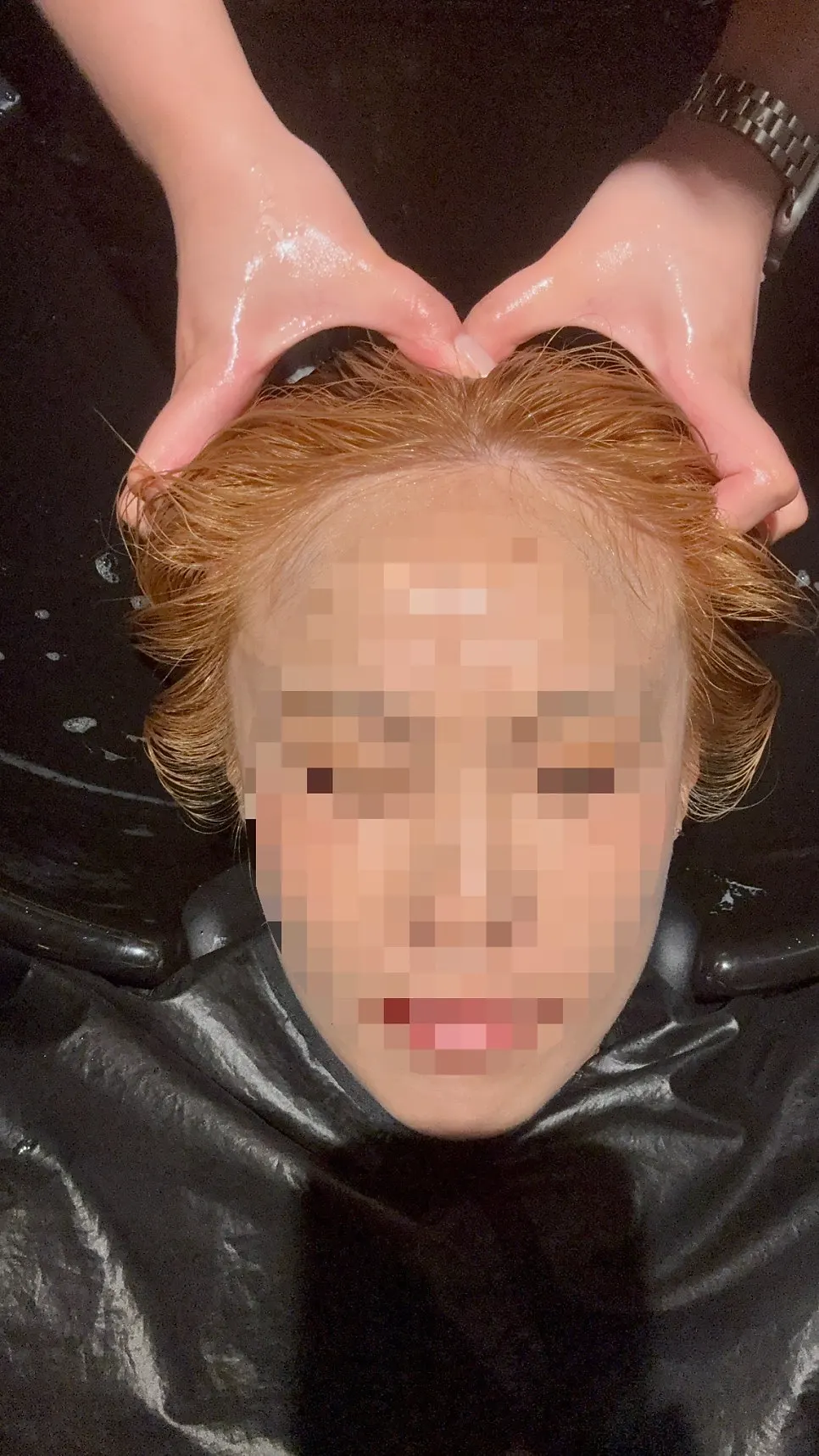 Full hair length after the root touch-up is finished