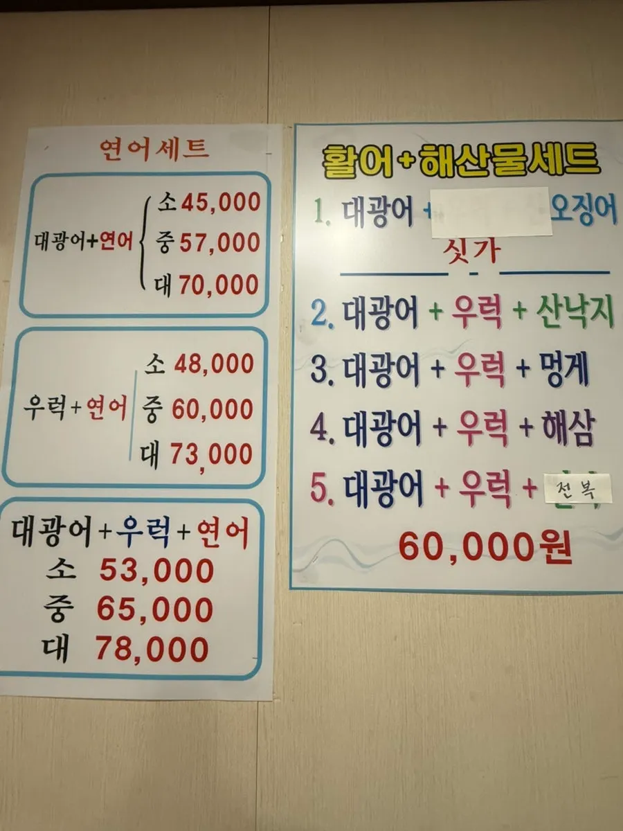 Raw fish set menu divided into small, medium and large sizes