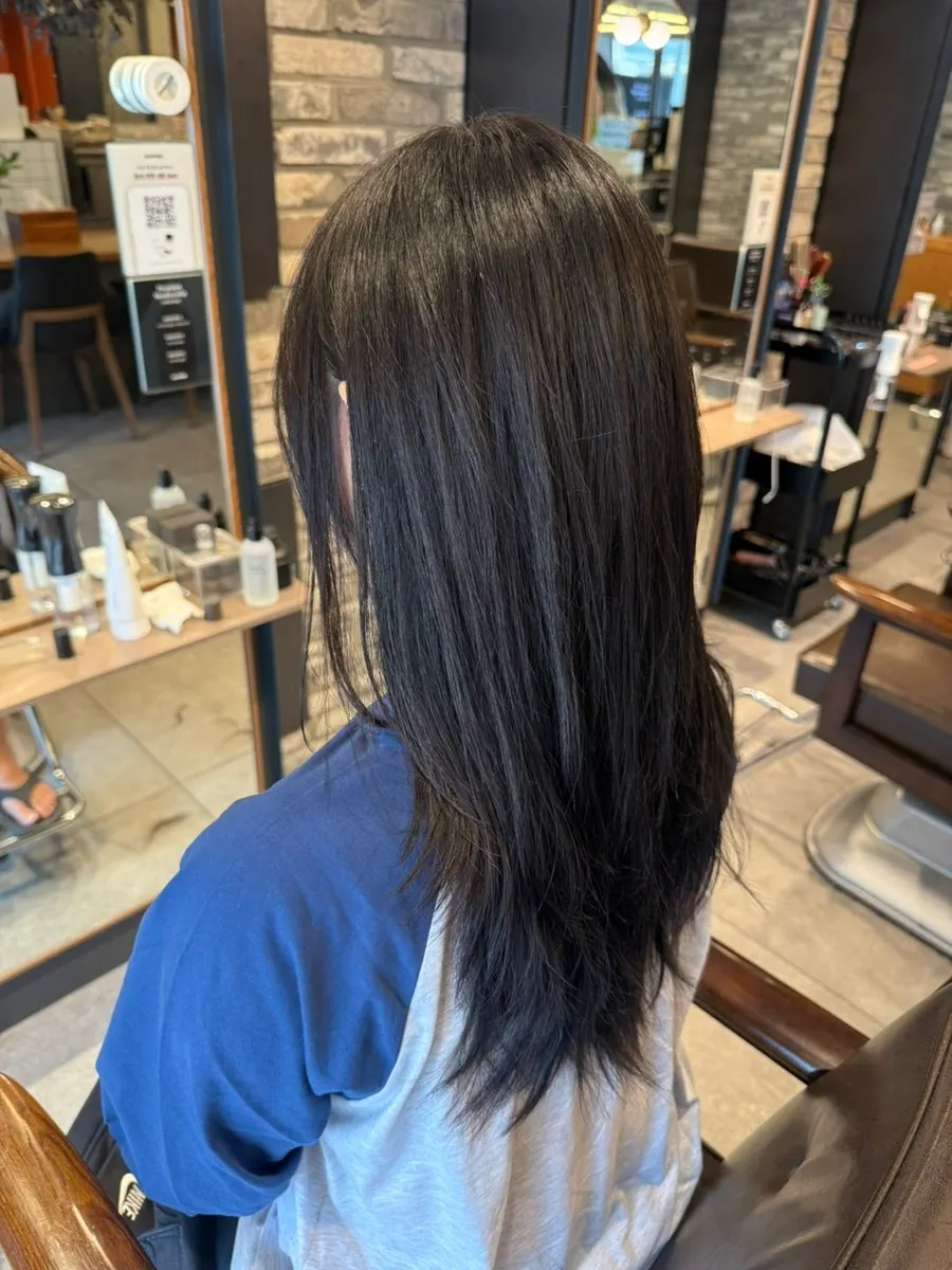 Right after the dark brown color and layered cut
