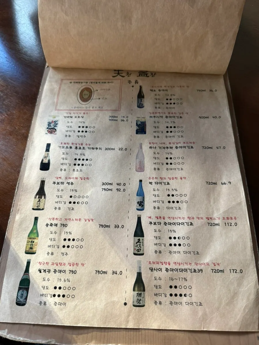 사시미와 요리 단품 메뉴판