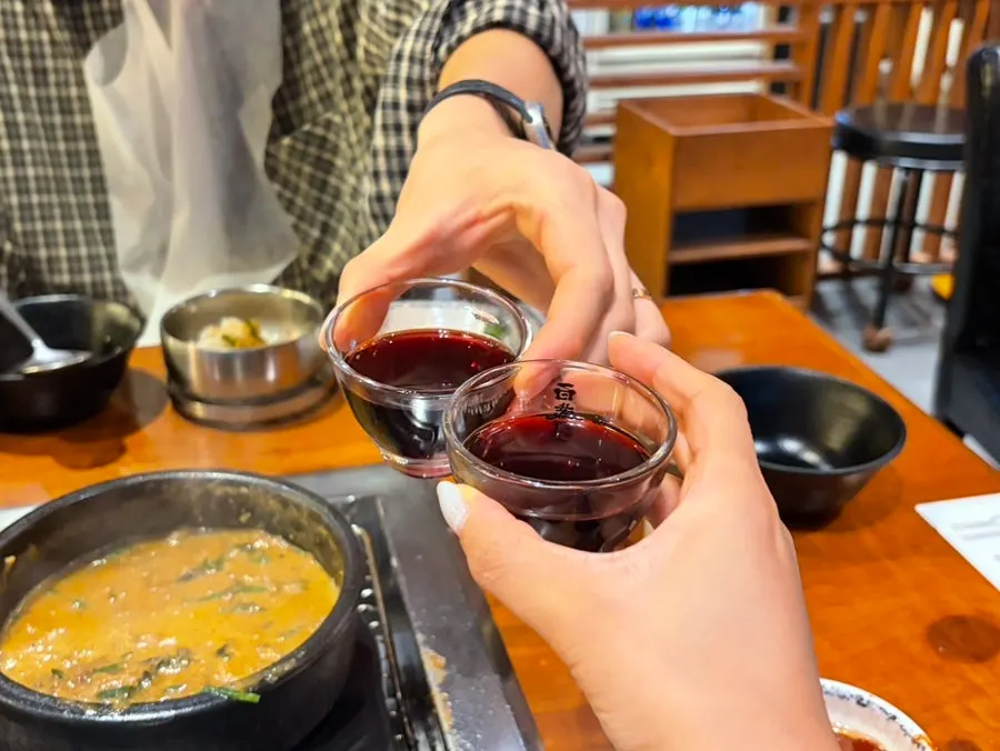Bokbunja wine ordered alongside the eel
