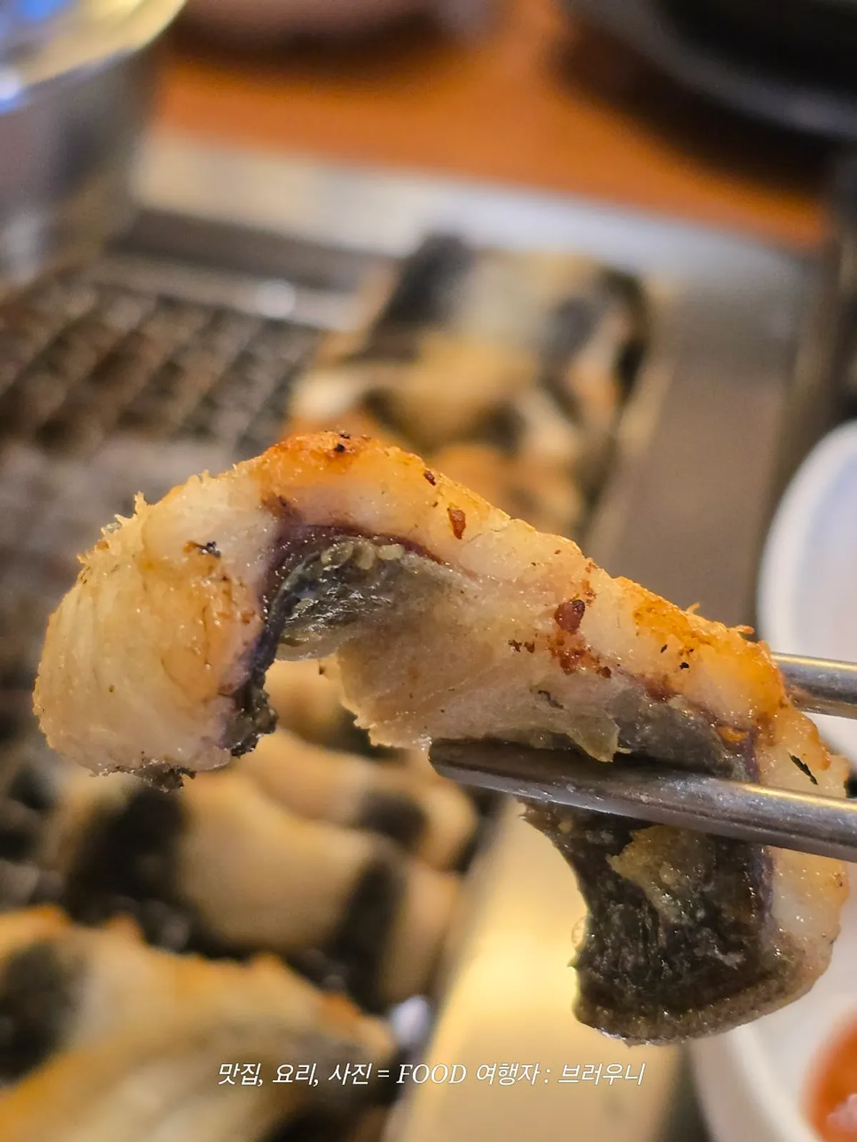 Close-up of thick grilled eel set