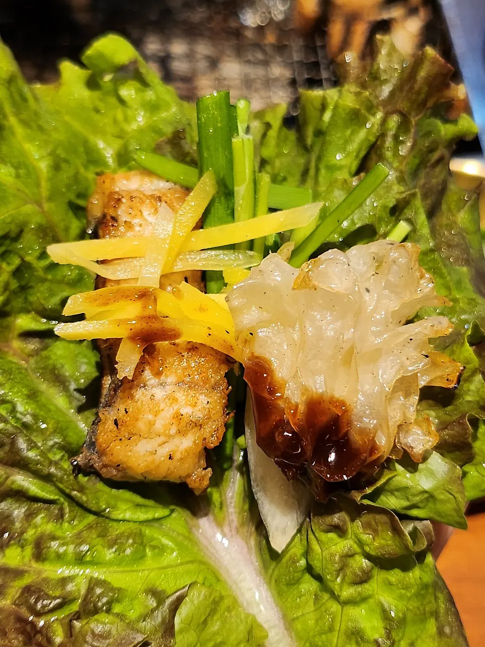 A piece of eel paired with wild ginseng root