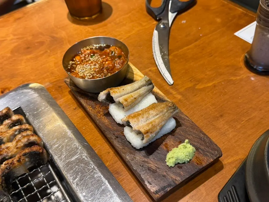 Close-up of grilled eel with charcoal aroma