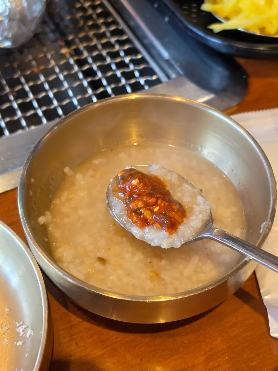 An empty bowl of nurungji soup, scraped clean