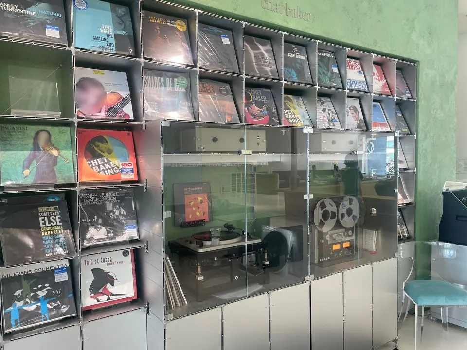 LP records on display on Chat Baker's 2nd floor