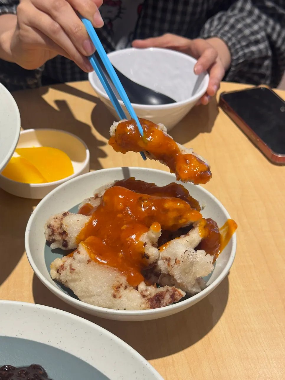 Close-up of crispy-battered chili tangsuyuk