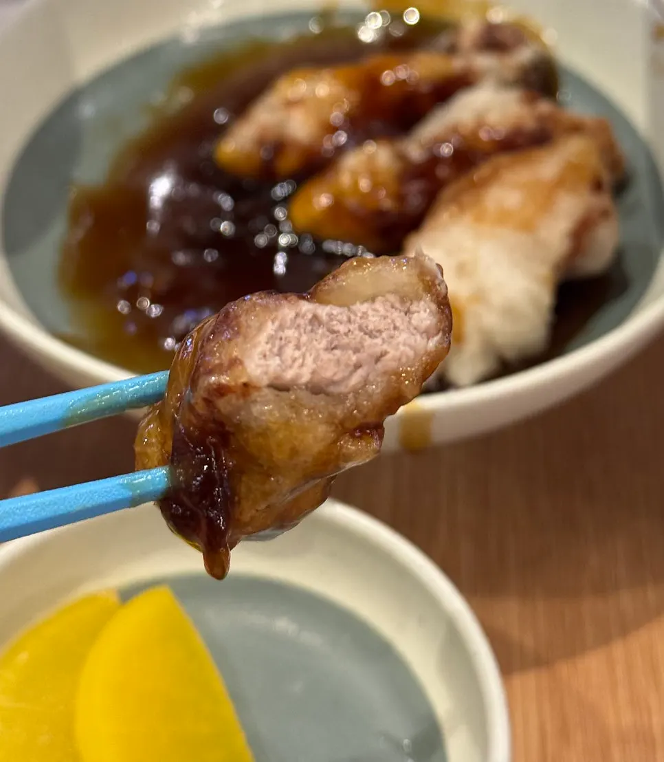 Tangsuyuk showing thin batter and thick pork meat