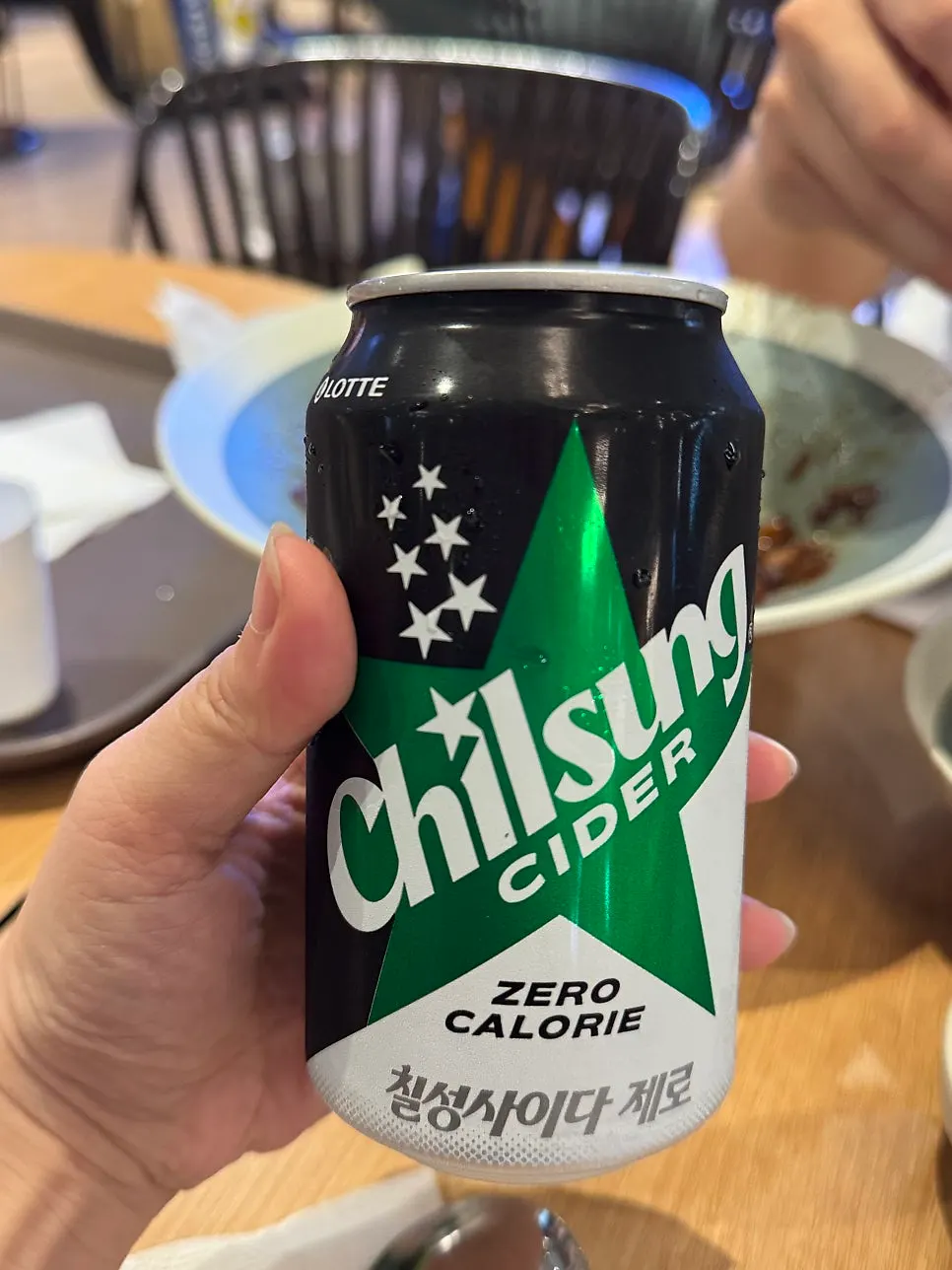Zero-sugar cider served alongside the Chinese meal