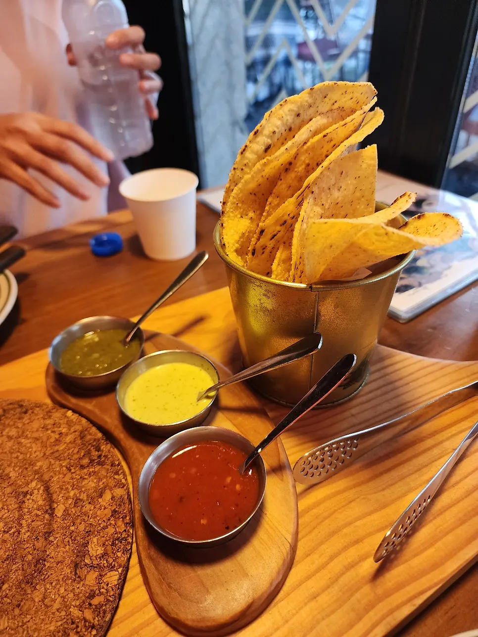 The full spread of Chilango's taco plate for two