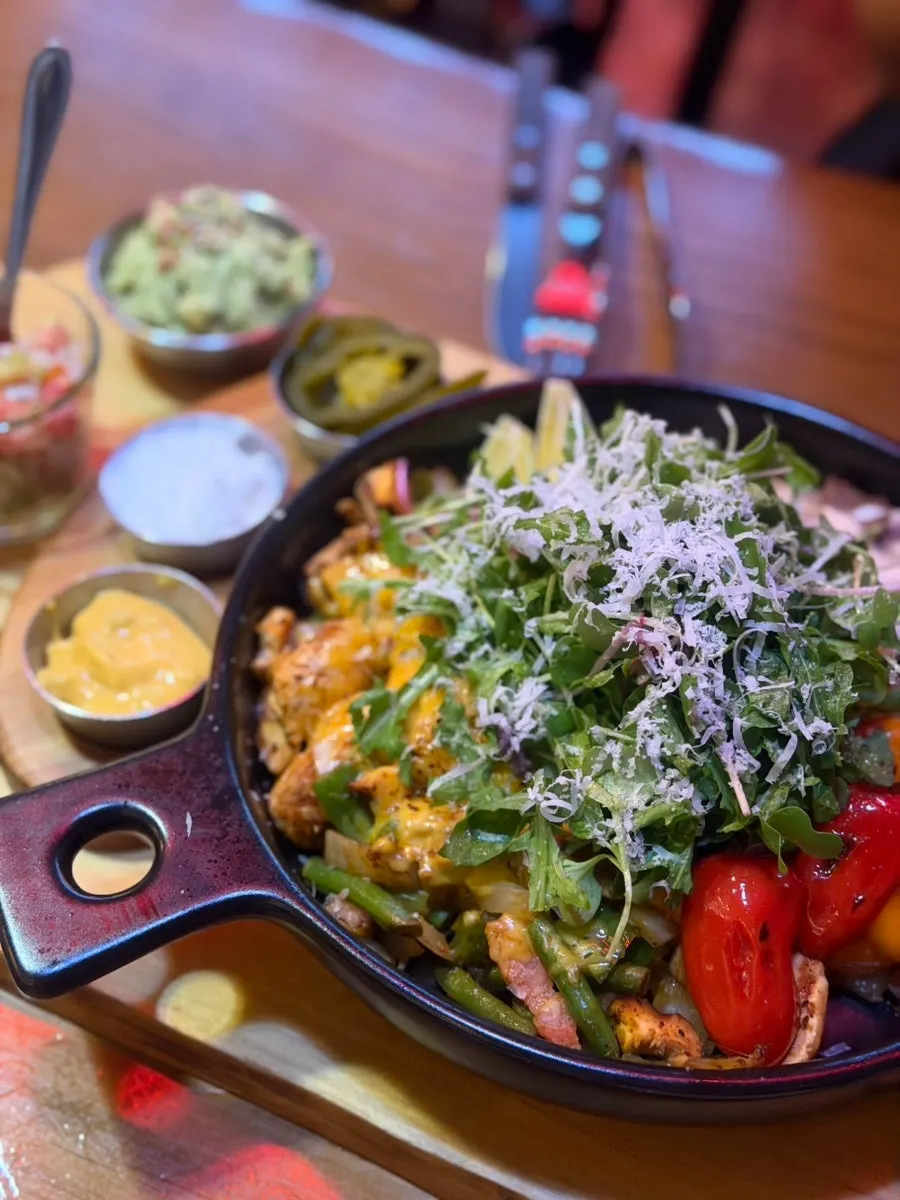 Two-person taco plate ordered half beef, half chicken
